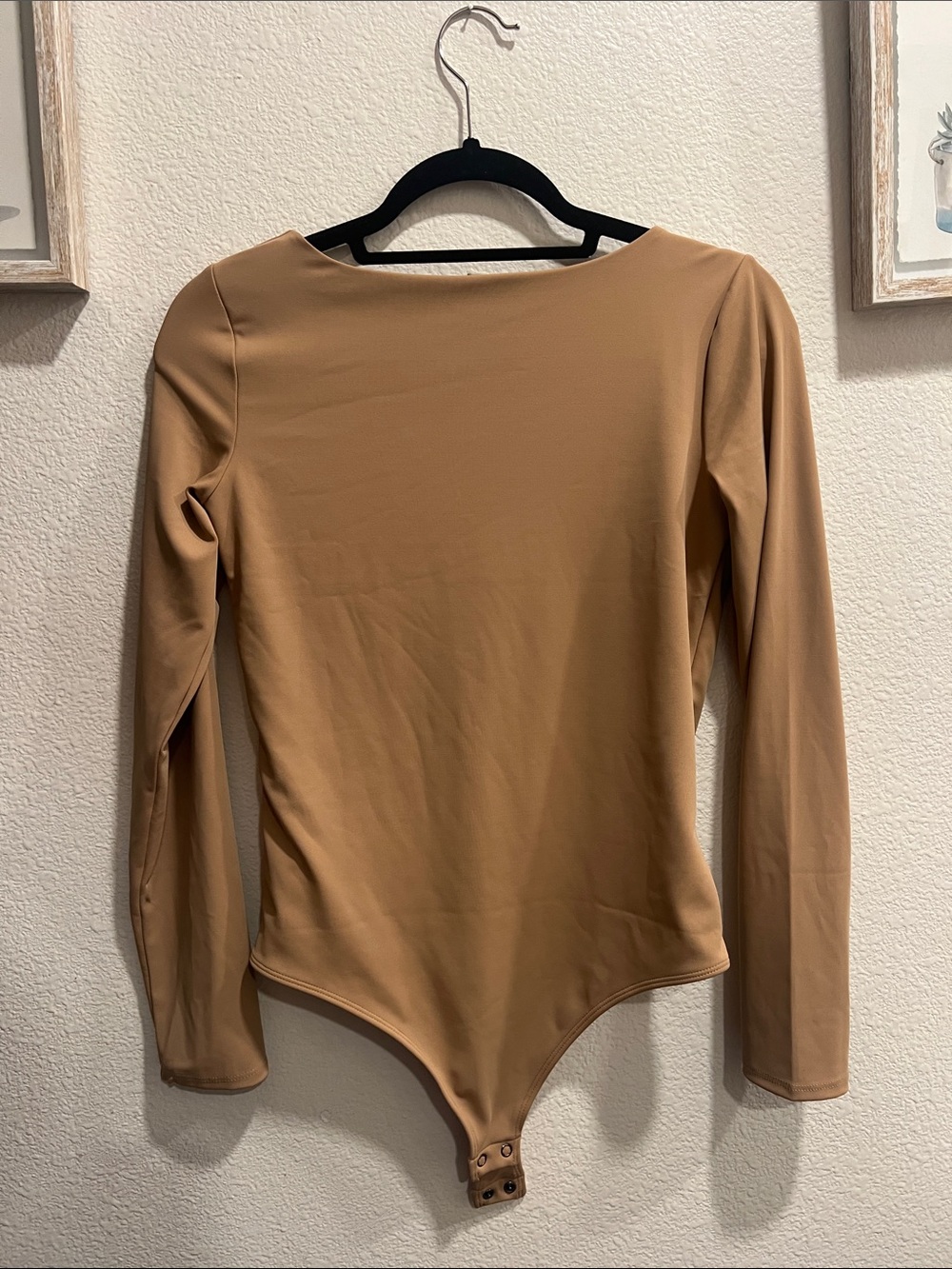 Express Long Sleeve Bodysuit in Camel Brown